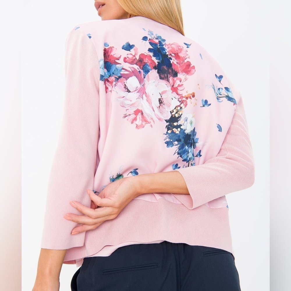 Ted Baker London Elowsi Open Front Pink Floral Back Cardigan Size S - Picture 8 of 9